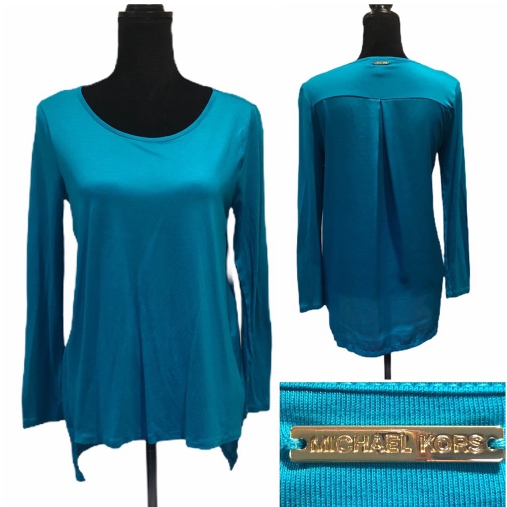 Michael Kors pullover long sleeve turquoise mixed fabric casual top size small